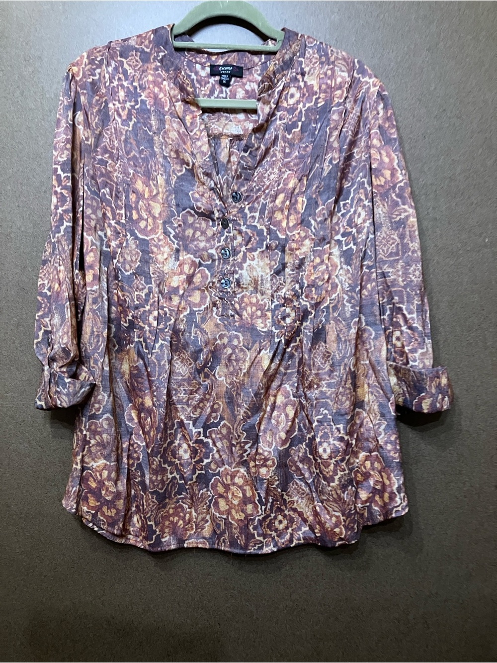 Cocomo purple and tan floral button-front tunic - Picture 9 of 9